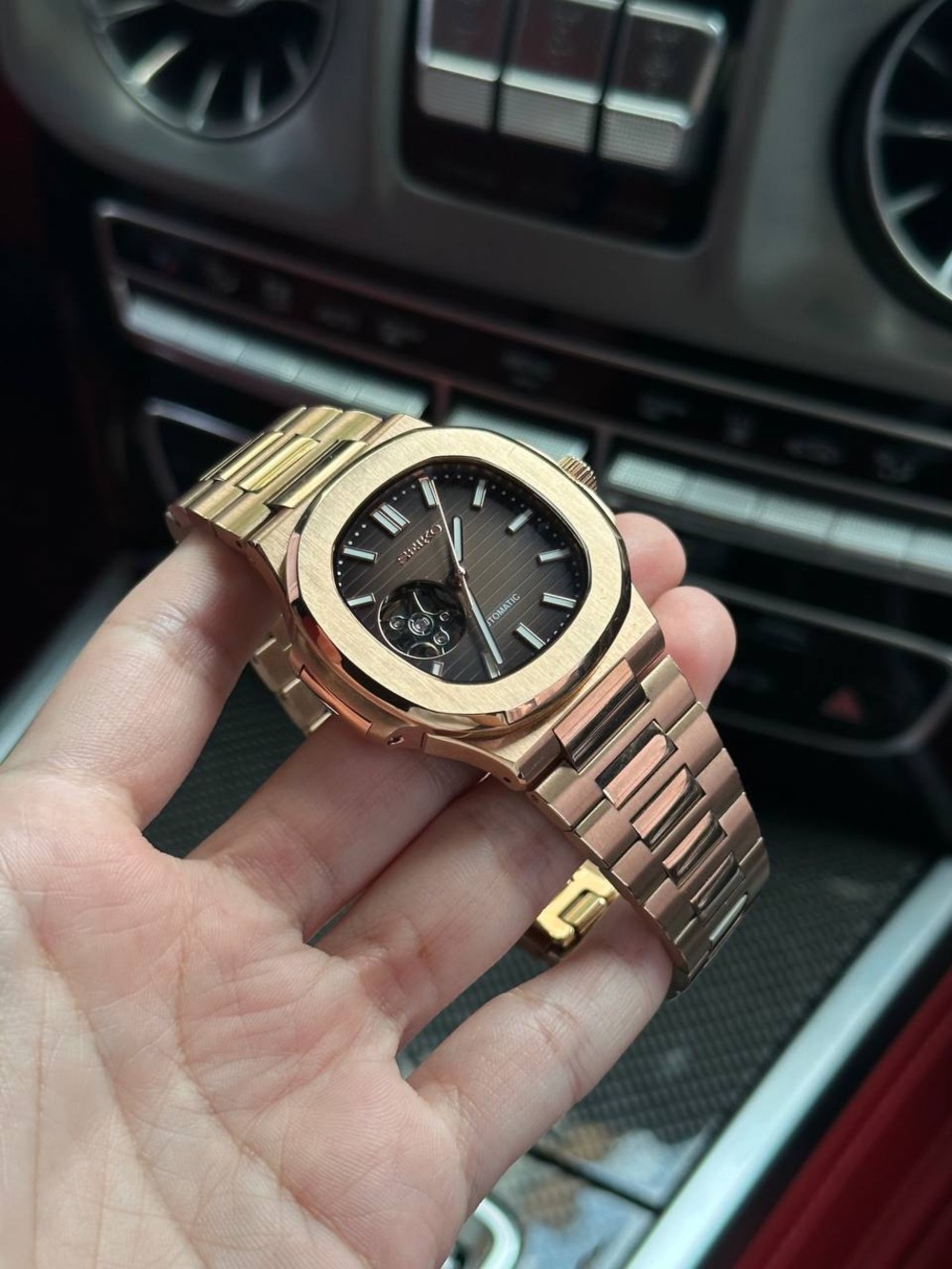 Seiko Mod: Rose Gold Open Heart Nautilus